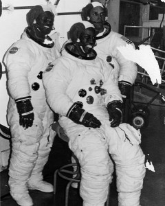 Astronaut candidates Ron McNair, Guion Bluford, and Frederick Gregory